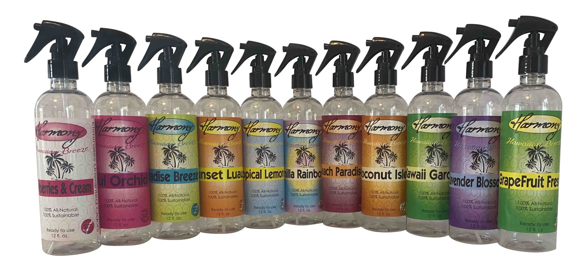 Harmony Aromatherapy Air Fresheners in 12oz bottles, multiple fragrances