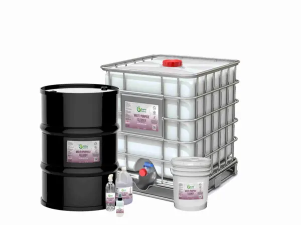 A group of barrels and containers with different types of liquid.