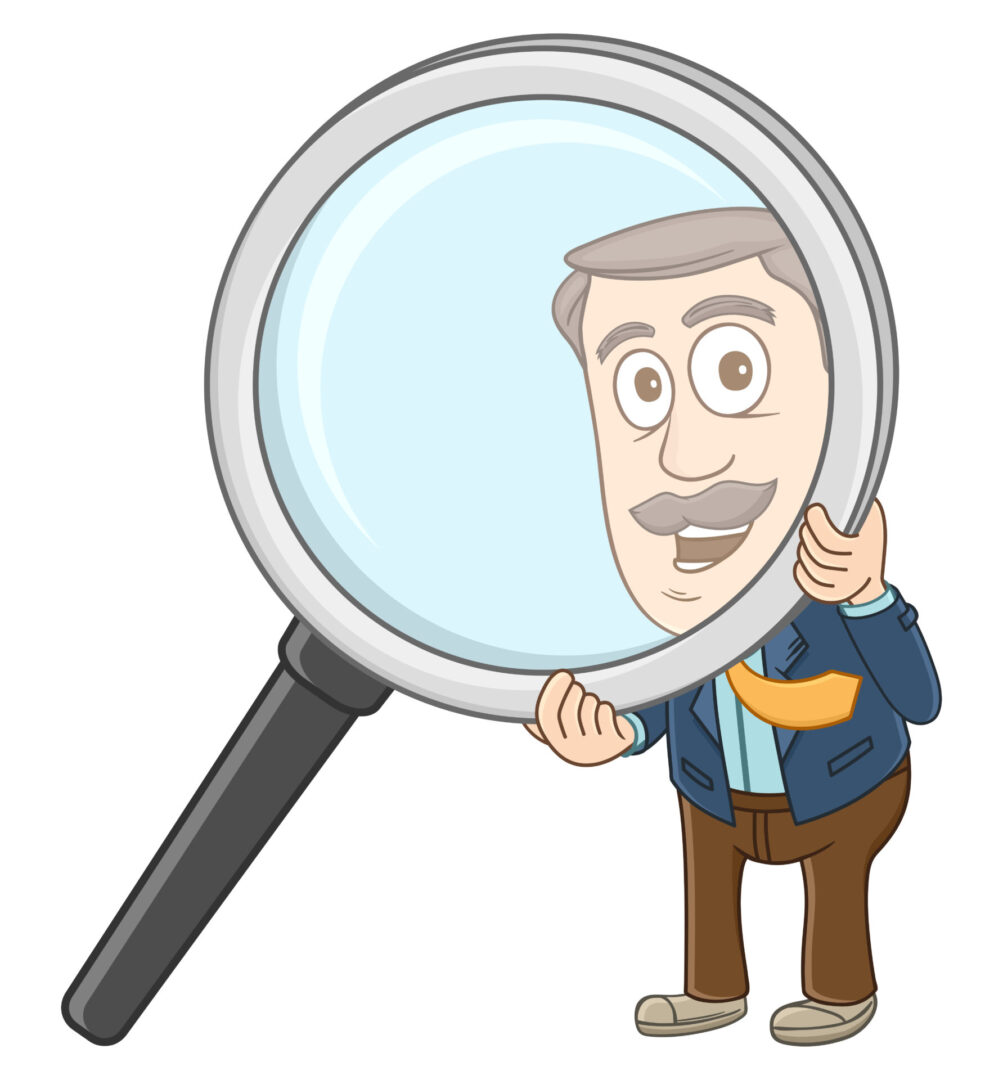 Businessman searching something with magnifying glass