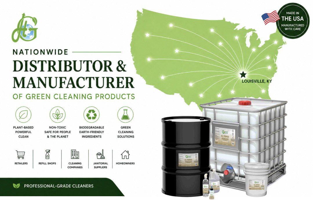 Nationwide green cleaning products map and containers